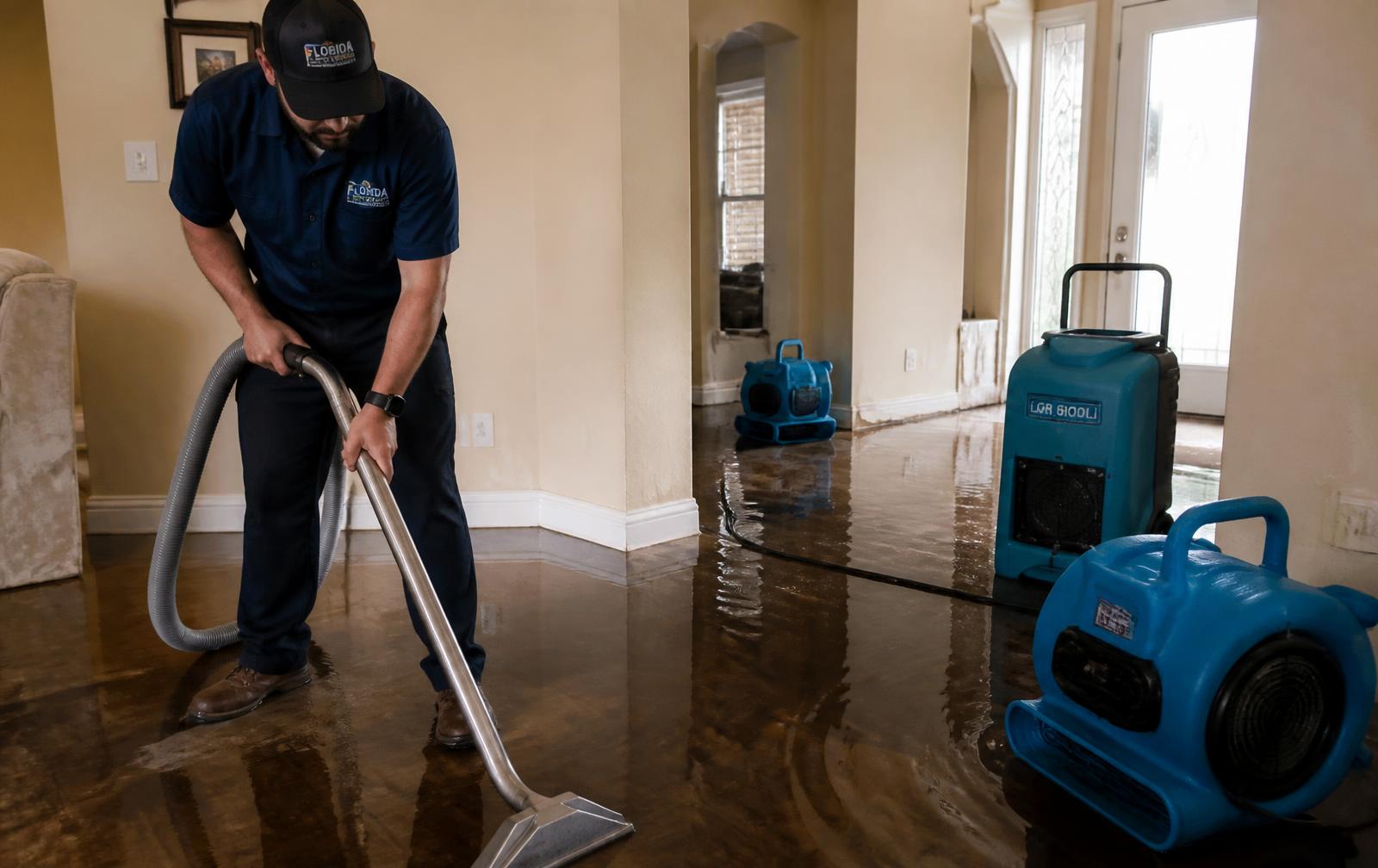 Drycor Restore technician extracting standing water from a flooded Thonotosassa home